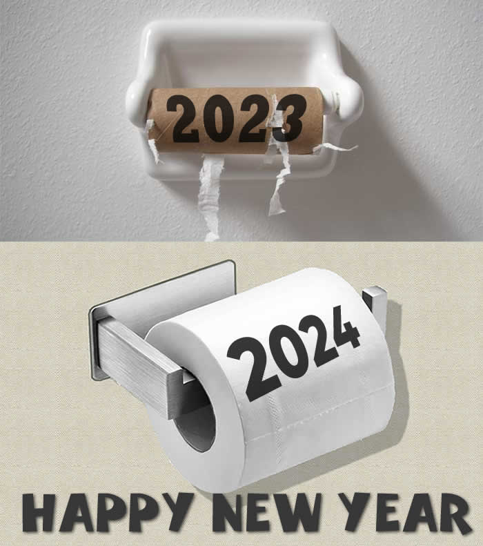 Humorous image toilet paper roll for the year 2024 