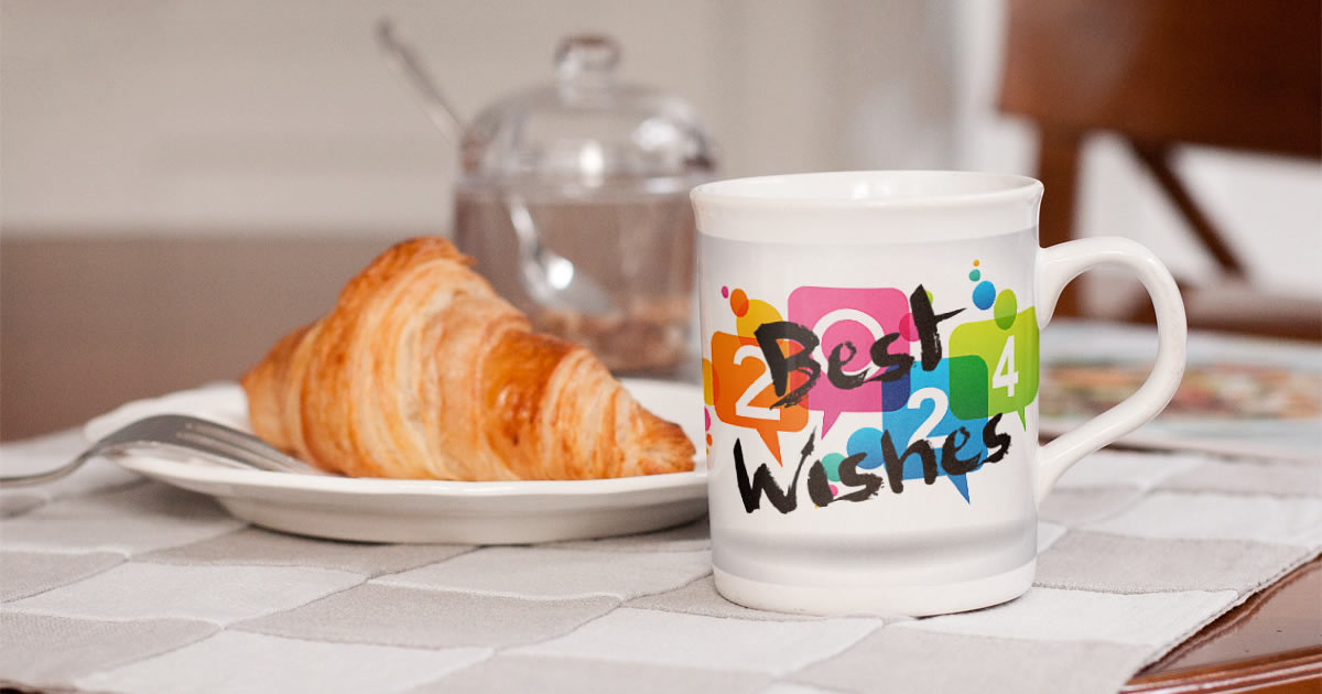 Breakfast cup with Happy 2024 text