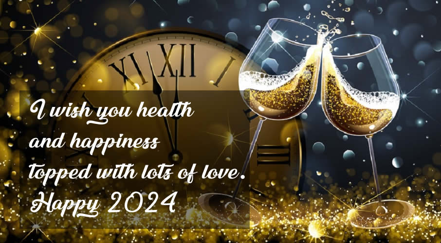 Greeting card Health and Happiness with lots of love. Happy 2024