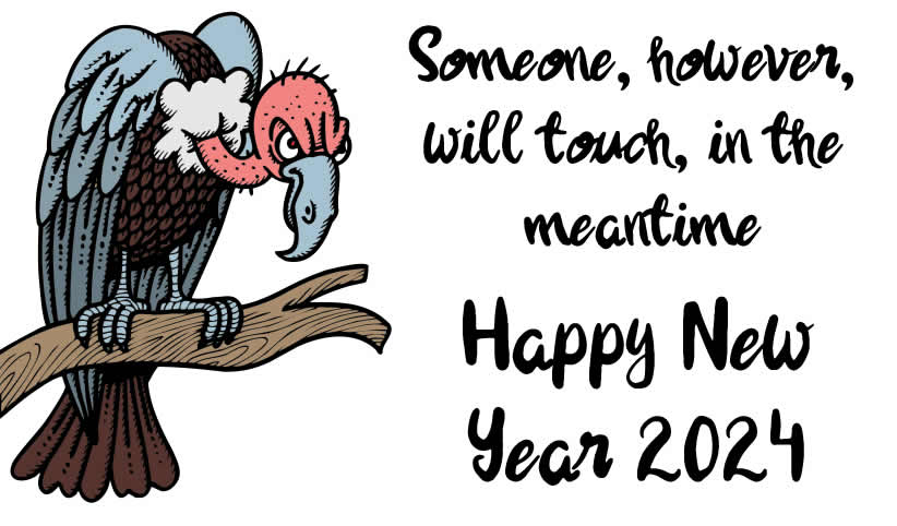 Humorous picture with a vulture wishing you a happy new year