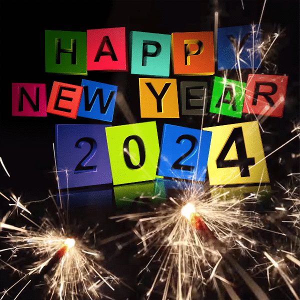 Animated gif New Year 2024 sparkling and luminous