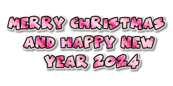 bright animated gifs Merry Christmas and Happy 2024 pink and blue