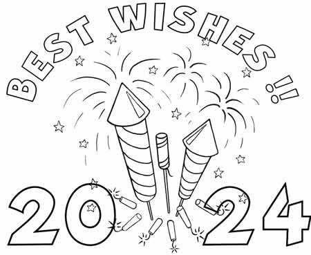 Coloring page happy new year wishes 2024