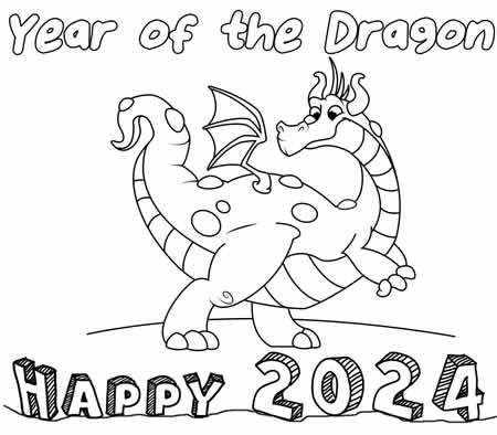 Chinese astrological coloring page 2024 the year of the dragon