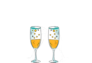 animated gif with toast of two glasses full of sparkling wine