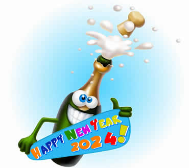 Cheerful image with smiling bottle celebrating 2024
