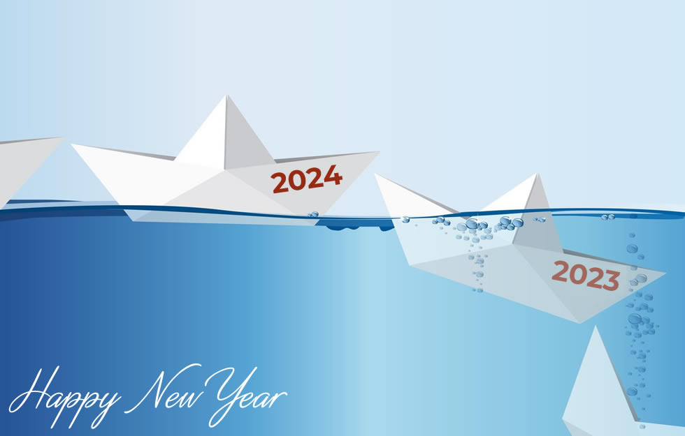Image with paper boat 2024 sinking the old year